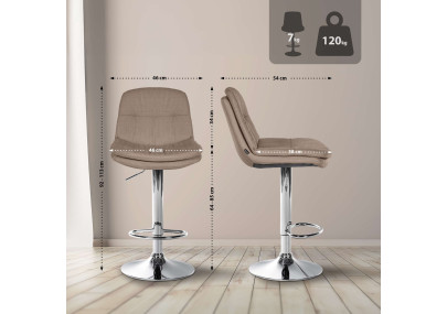 Tabouret de bar Laurel, tissu, chrome, taupe