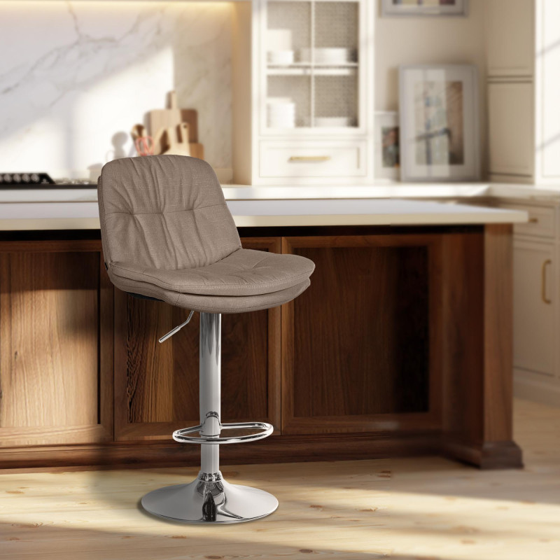 Tabouret de bar Laurel, tissu, chrome taupe