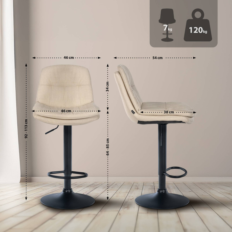 Tabouret de bar Laurel, tissu noir crème