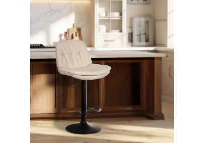 Tabouret de bar Laurel, tissu, noir et crème