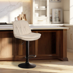 Tabouret de bar Laurel, tissu noir crème