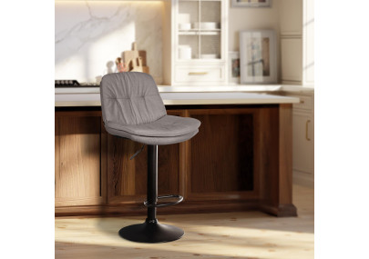 Tabouret de bar Laurel, tissu noir et gris