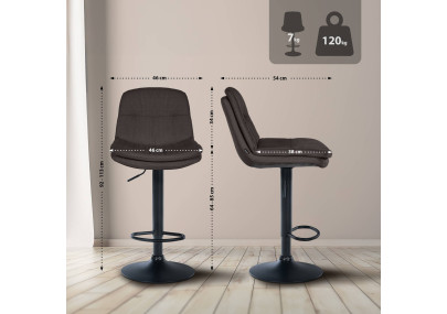 Tabouret de bar Laurel, tissu : noir/gris foncé