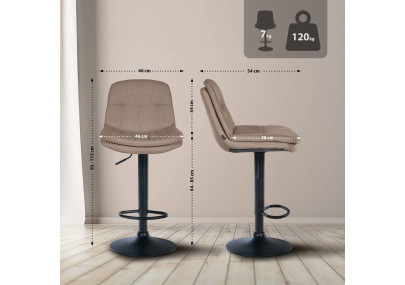 Tabouret de bar Laurel, tissu noir taupe