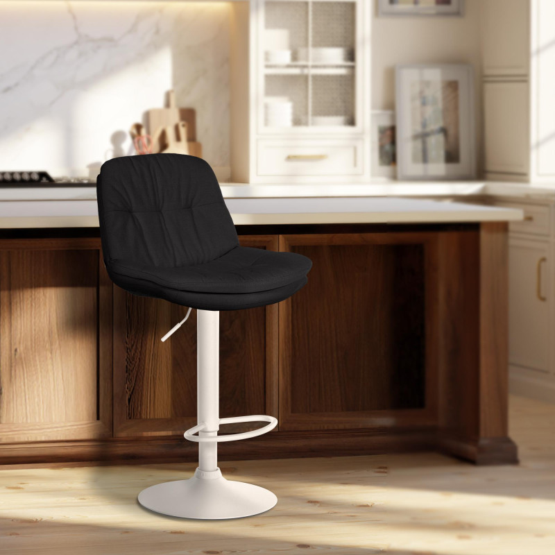 Tabouret de bar Laurel, tissu blanc noir