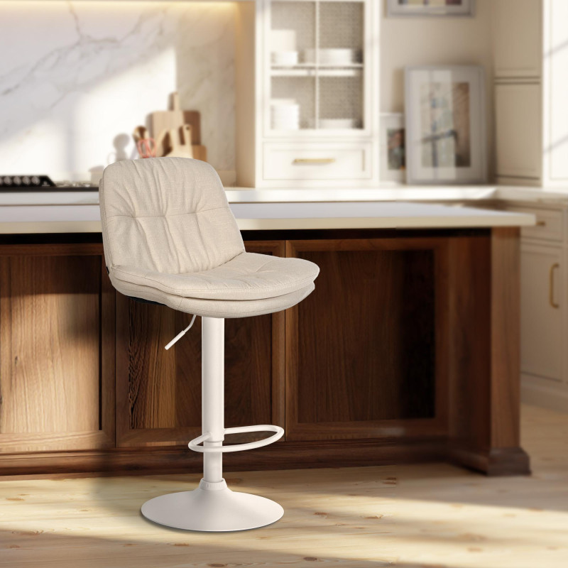 Tabouret de bar Laurel, tissu blanc/crème
