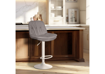 Tabouret de bar Laurel, tissu, blanc/gris