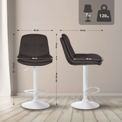 Tabouret de bar Laurel, tissu blanc gris foncé