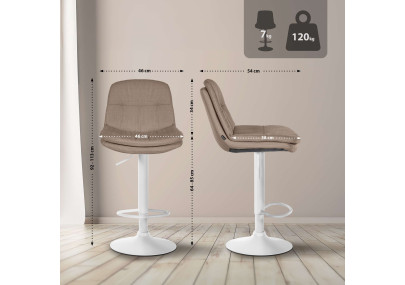 Tabouret de bar Laurel, tissu, blanc/taupe