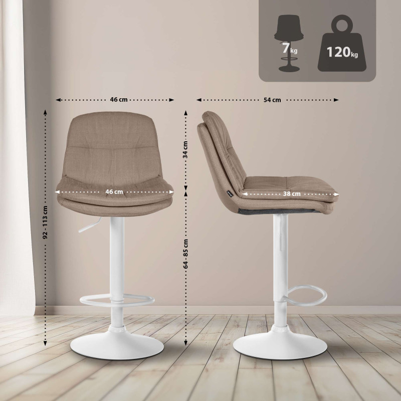 Tabouret de bar Laurel, tissu blanc taupe