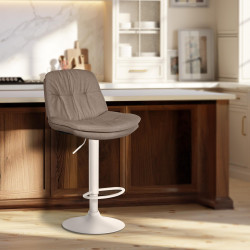 Tabouret de bar Laurel, tissu blanc taupe