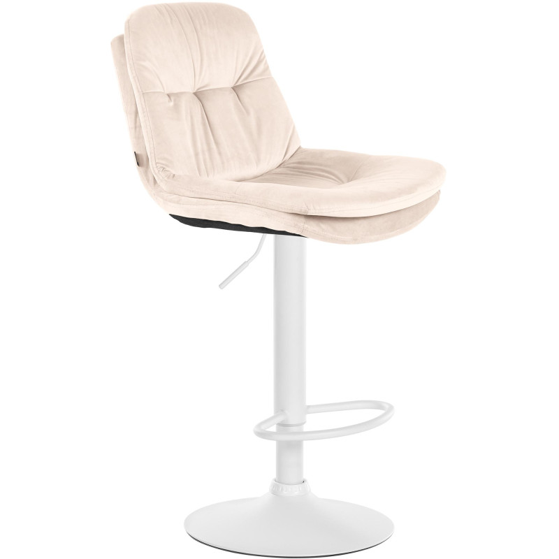 Tabouret de bar en velours Laurel, blanc crème