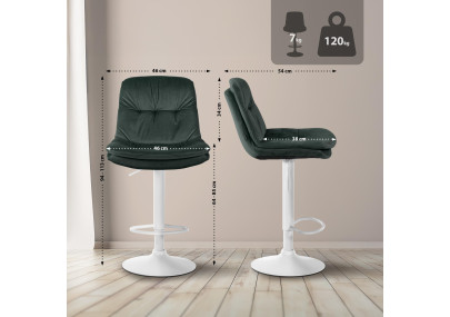 Tabouret de bar Laurel, velours, blanc/vert foncé