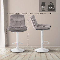 Tabouret de bar Laurel, velours, blanc/gris