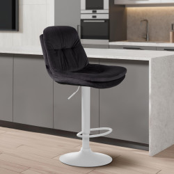 Tabouret de bar en velours Laurel, blanc/noir