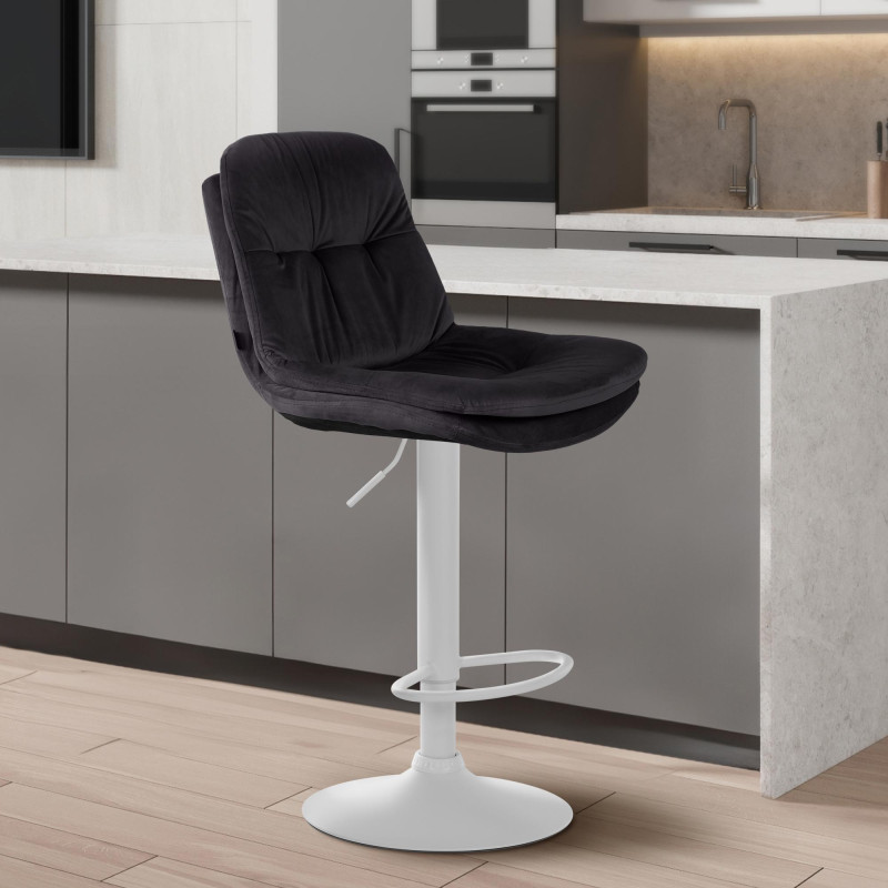 Tabouret de bar en velours Laurel, blanc/noir