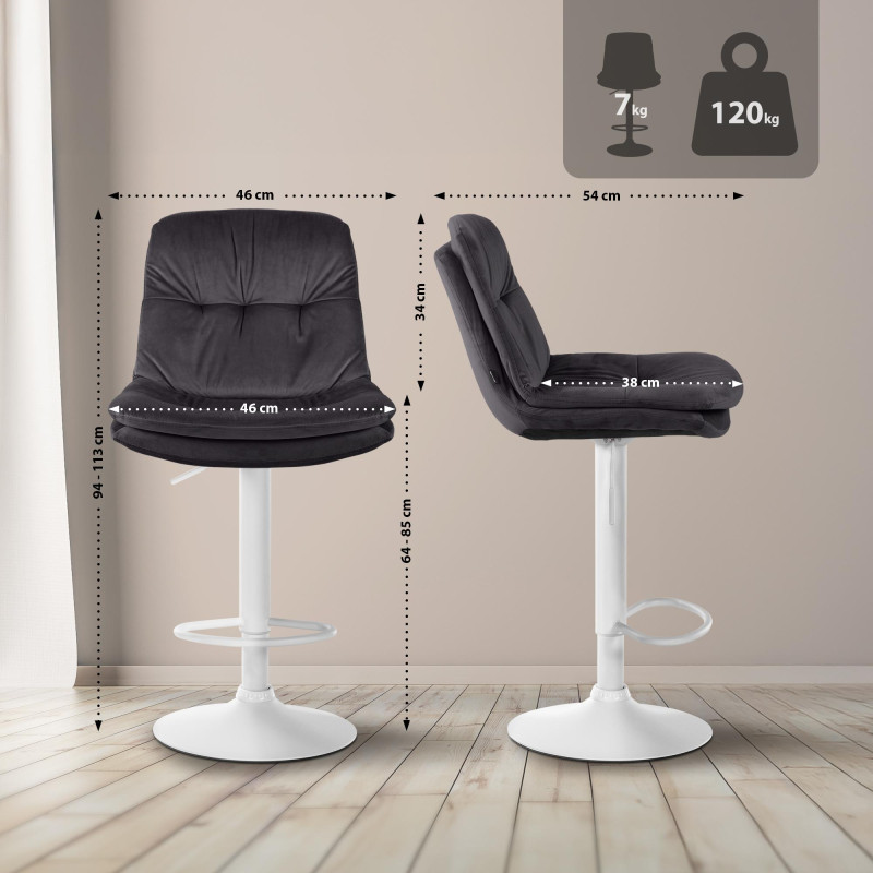 Tabouret de bar en velours Laurel, blanc/noir