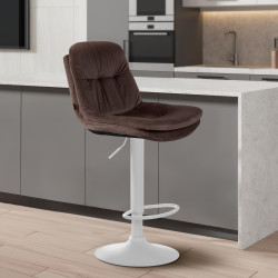 Tabouret de bar en velours Laurel, blanc/marron