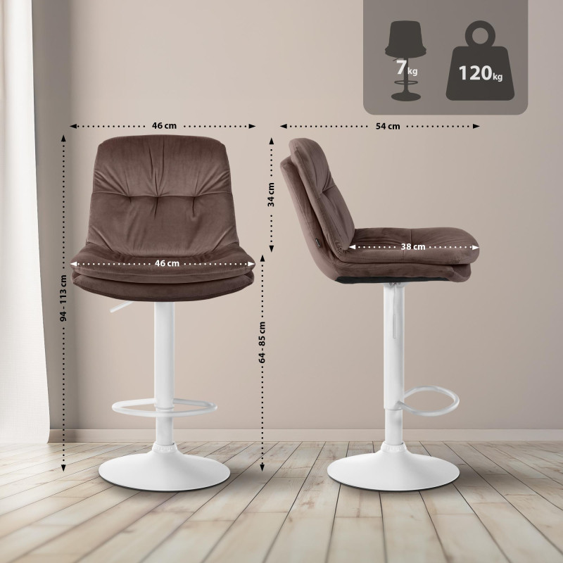 Tabouret de bar en velours Laurel, blanc/marron