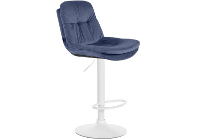 Tabouret de bar en velours Laurel, blanc/bleu