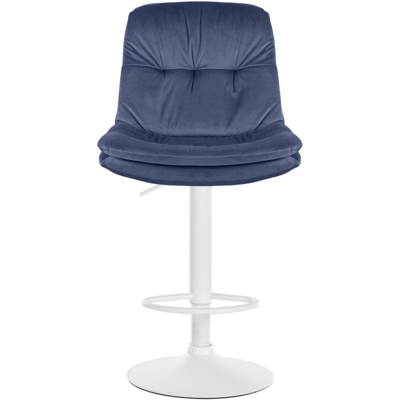 Tabouret de bar en velours Laurel, blanc bleu