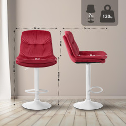 Tabouret de bar en velours Laurel, blanc/rouge