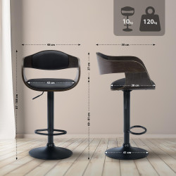 Ensemble de 2 tabourets de bar Kingston B, similicuir, noir/gris
