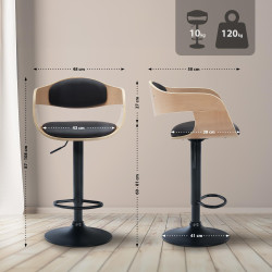 Ensemble de 2 tabourets de bar Kingston B en similicuir naturel/noir