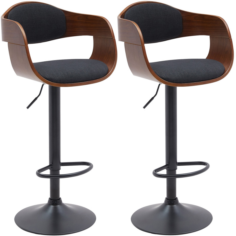 Ensemble de 2 tabourets de bar Kingston B, tissu noyer/noir