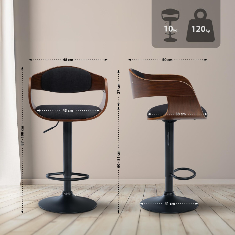 Ensemble de 2 tabourets de bar Kingston B, tissu noyer/noir