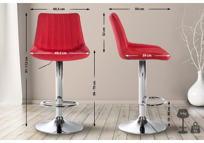 Conjunto de 2 banquetas de bar Toni, em tecido, vermelho cromado