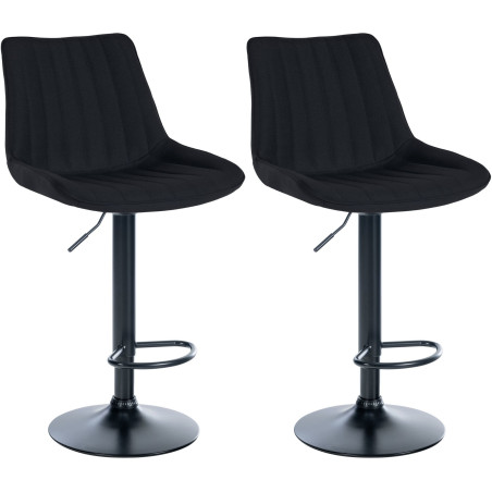 Ensemble de 2 tabourets de bar Toni, tissu noir noir