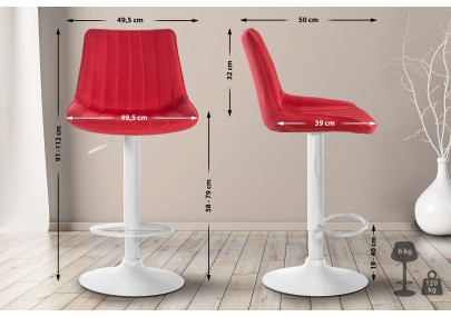 Conjunto de 2 banquetas de bar Toni, em tecido, branco/vermelho