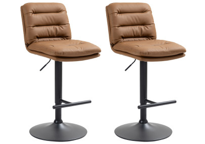 Ensemble de 2 tabourets de bar Damar, similicuir, noir/marron clair