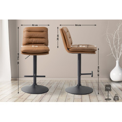 Ensemble de 2 tabourets de bar Damar, similicuir, noir/marron clair