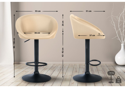 Taburete de bar Davie, imitación de cuero, negro y crema