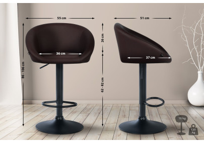 Tabouret de bar Davie, similicuir, noir/marron