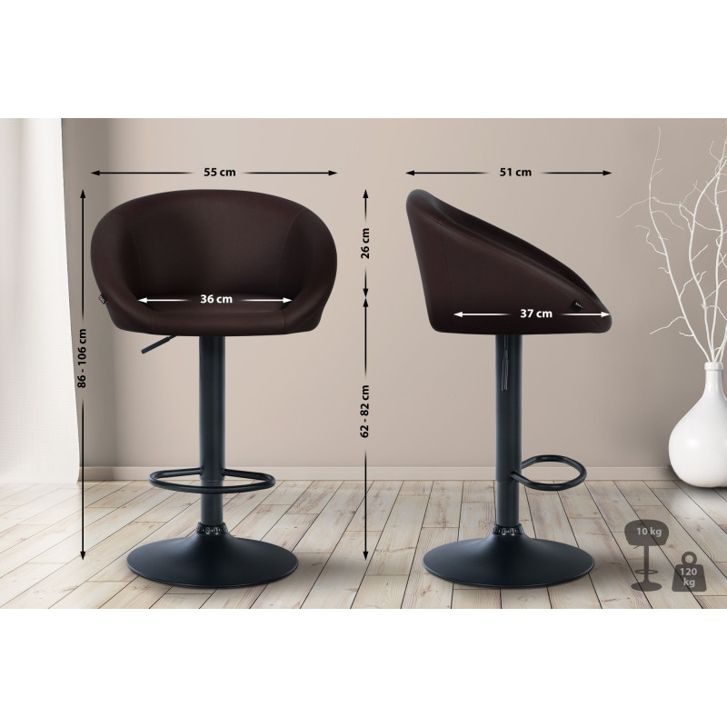 Tabouret de bar Davie, similicuir, noir brun