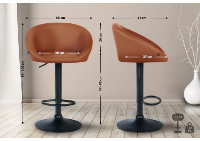 Tabouret de bar Davie, similicuir, noir/marron clair