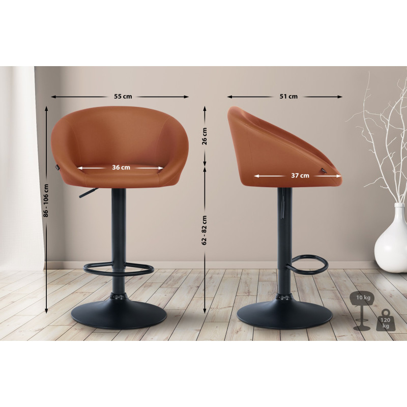 Tabouret de bar Davie, similicuir, noir/marron clair