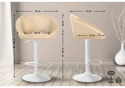 Tabouret de bar Davie, similicuir, blanc/crème