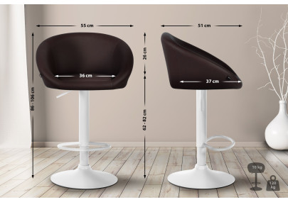Tabouret de bar Davie, similicuir, blanc/marron