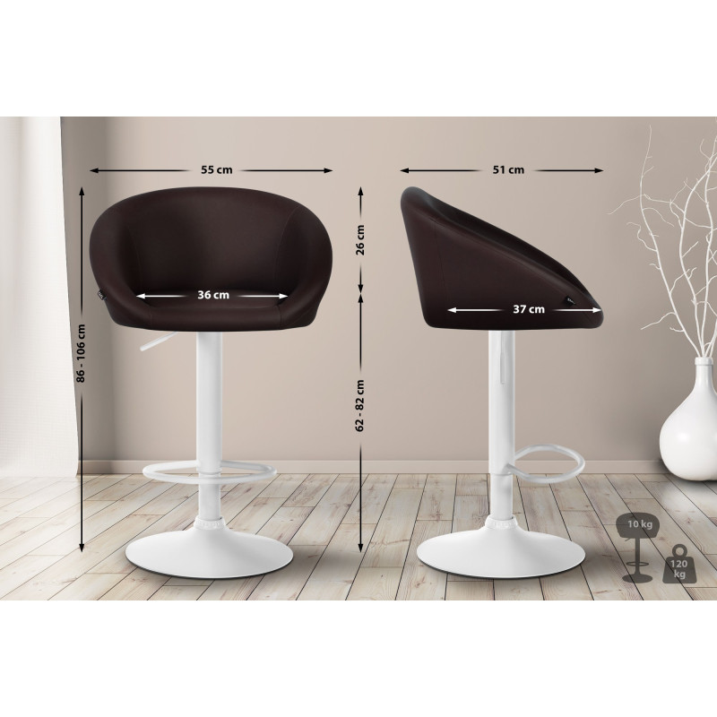 Tabouret de bar Davie, similicuir, blanc brun