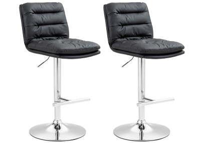 Ensemble de 2 tabourets de bar Damar, similicuir, chromés, noirs
