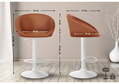 Tabouret de bar Davie, similicuir, blanc/marron clair
