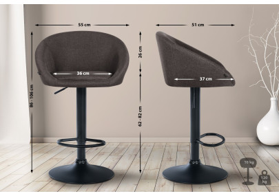 Tabouret de bar Davie, tissu : noir/gris foncé