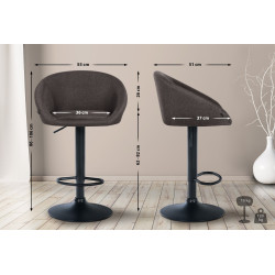 Tabouret de bar Davie, tissu noir gris foncé