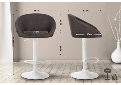 Tabouret de bar Davie, tissu blanc/gris foncé