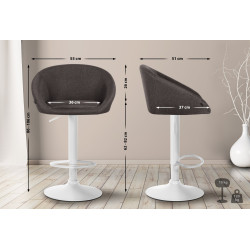 Tabouret de bar Davie, tissu blanc/gris foncé