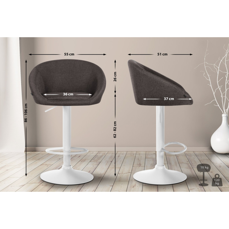 Tabouret de bar Davie, tissu blanc gris foncé